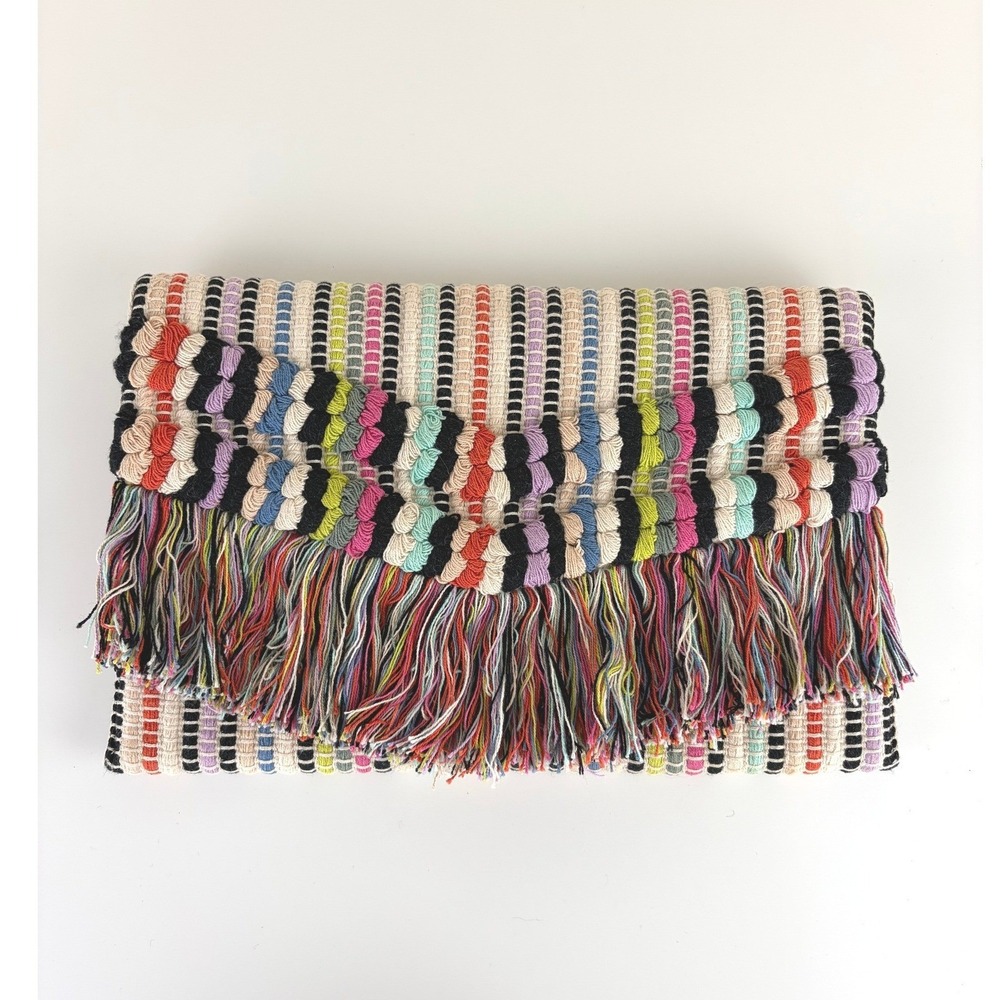 Stella & Dot Taj Multicolor Woven Fringe Envelope Clutch Boho